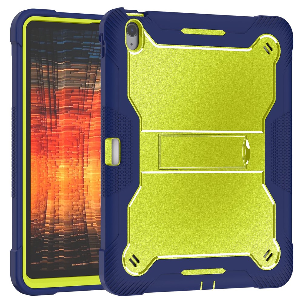 Bulk Purchasing For iPad (2025) / 10.9 (2022) Case Kickstand Silicone + PC Impact Protective Tablet Cover - Navy Blue+Yellowgreen