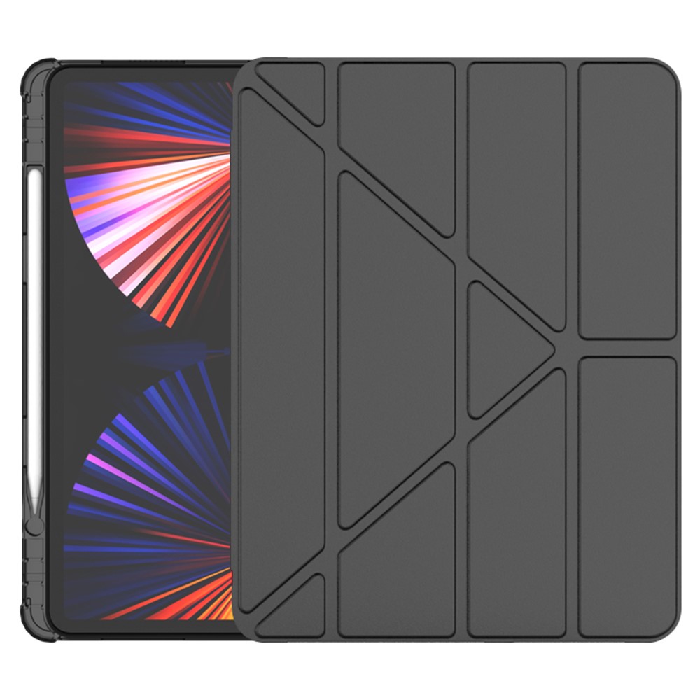 For iPad Pro 11 (2022) / (2021) / (2020) / (2018) Case Origami Stand PU Leather+TPU Tablet Cover with Pen Slot - Black