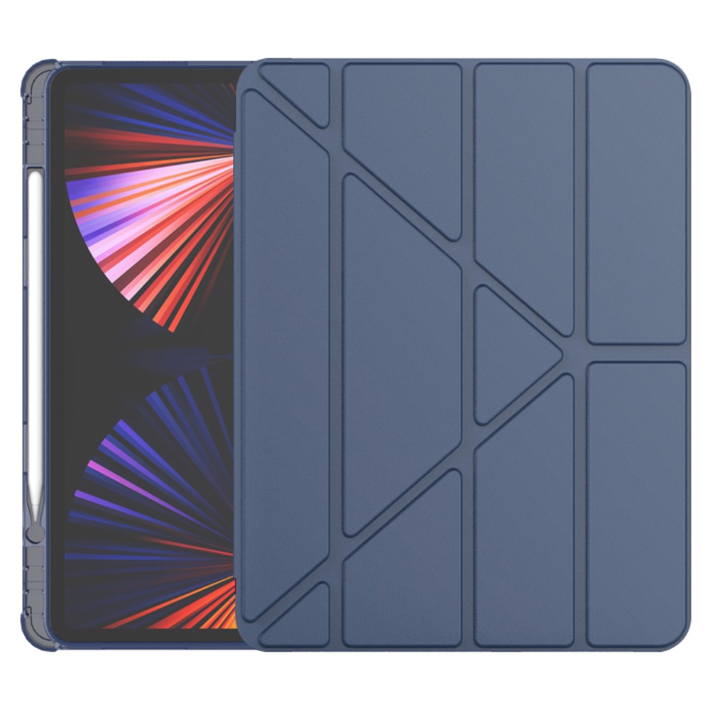For iPad Pro 11 (2022) / (2021) / (2020) / (2018) Case Origami Stand PU Leather+TPU Tablet Cover with Pen Slot - Dark Blue