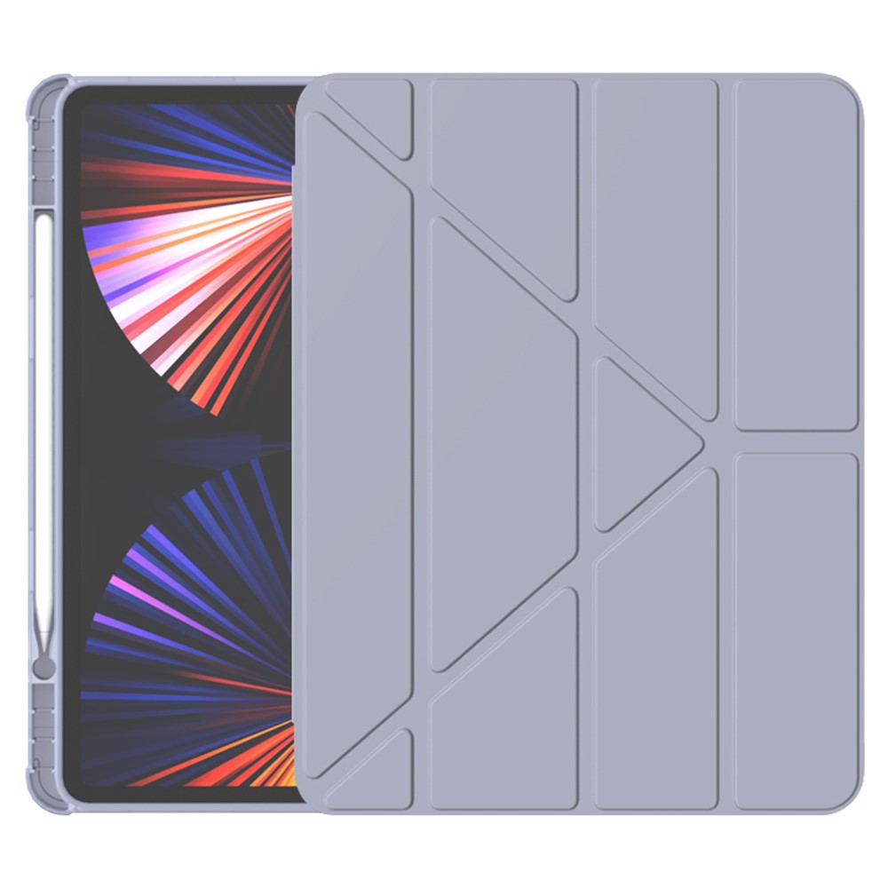 For iPad Pro 11 (2022) / (2021) / (2020) / (2018) Case Origami Stand PU Leather+TPU Tablet Cover with Pen Slot - Lavender Grey