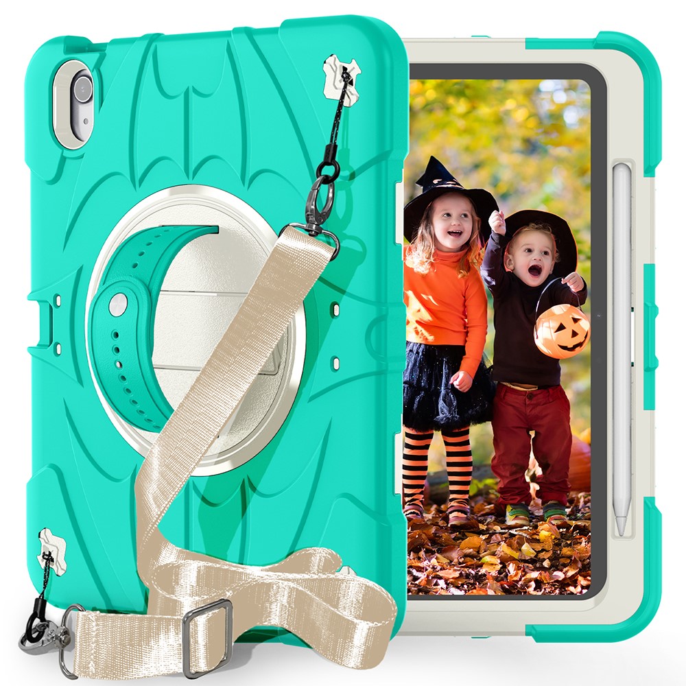 For iPad Air 11 (2025) / (2024) / iPad Air (2022) / (2020) Case Kickstand Pen Slot Silicone + PC Cover with Strap - Mint Green