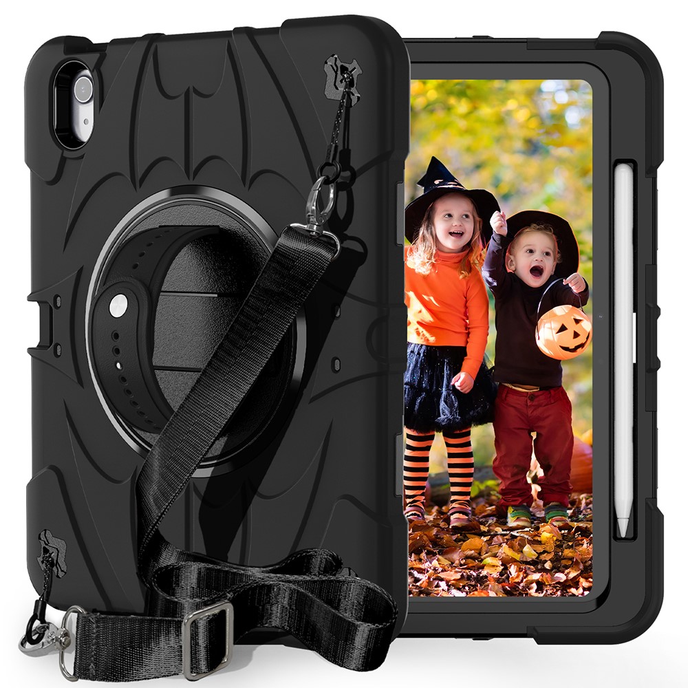 For iPad Air 11 (2025) / (2024) / iPad Air (2022) / (2020) Case Kickstand Pen Slot Silicone + PC Cover with Strap - Black