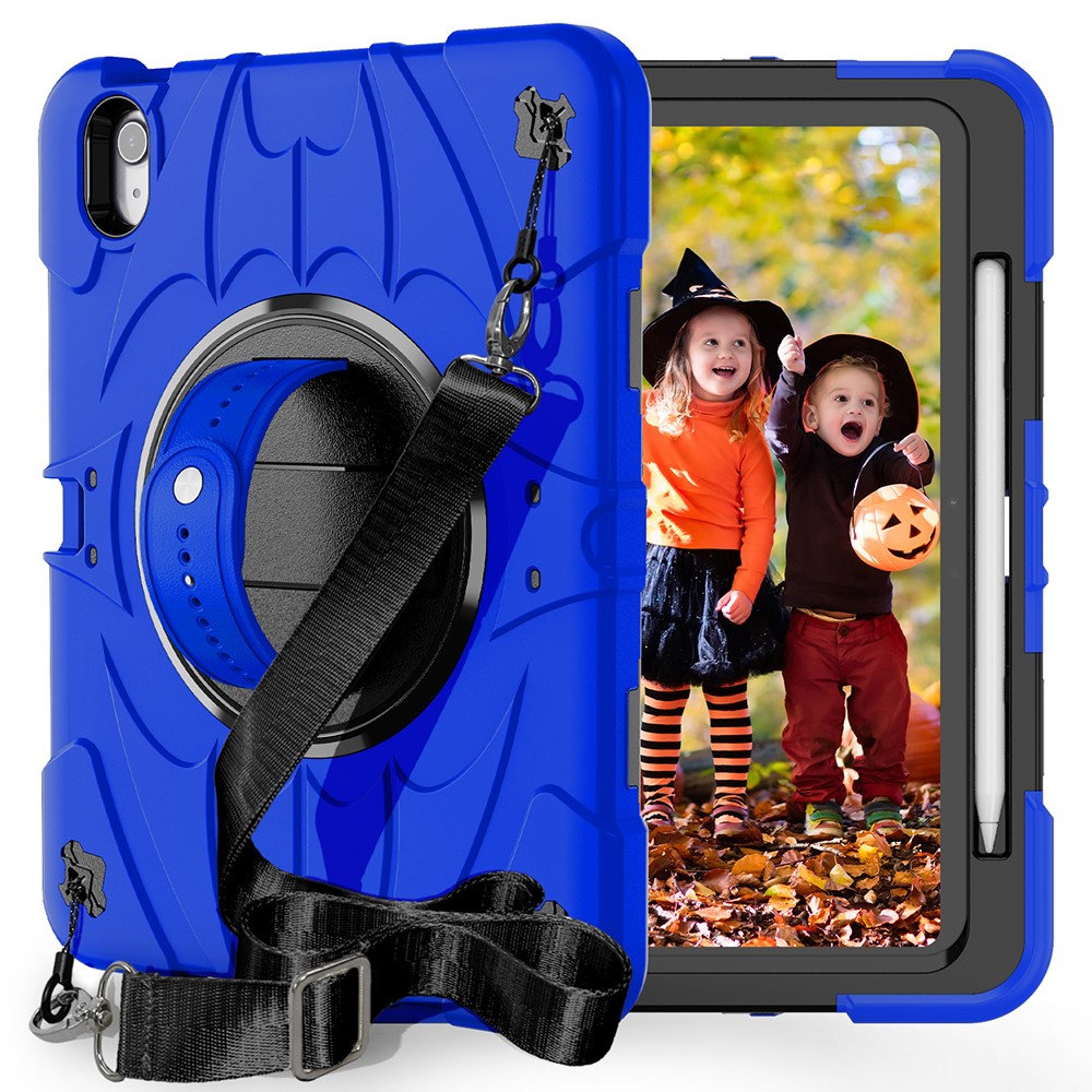 For iPad Air 11 (2025) / (2024) / iPad Air (2022) / (2020) Case Kickstand Pen Slot Silicone + PC Cover with Strap - Blue