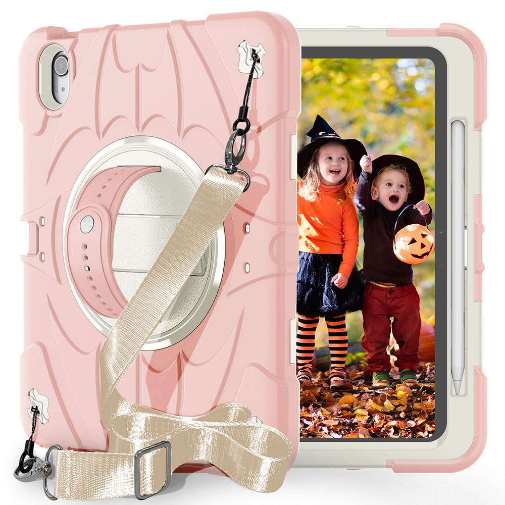 For iPad Air 11 (2025) / (2024) / iPad Air (2022) / (2020) Case Kickstand Pen Slot Silicone + PC Cover with Strap - Rose Gold