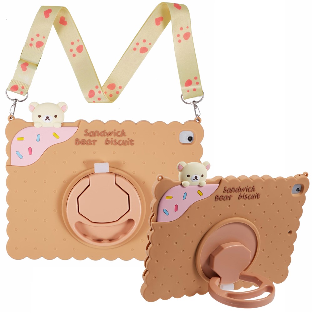 Silicone Case for iPad 9.7-inch (2018) / (2017) / iPad Air 2 / Air (2013) Kickstand Tablet Cover with Shoulder Strap - Brown