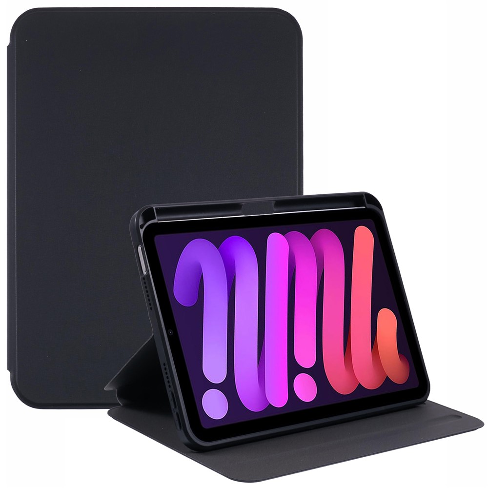 For iPad mini (2024) / mini (2021) Case Stand Leather Tablet Cover - Black