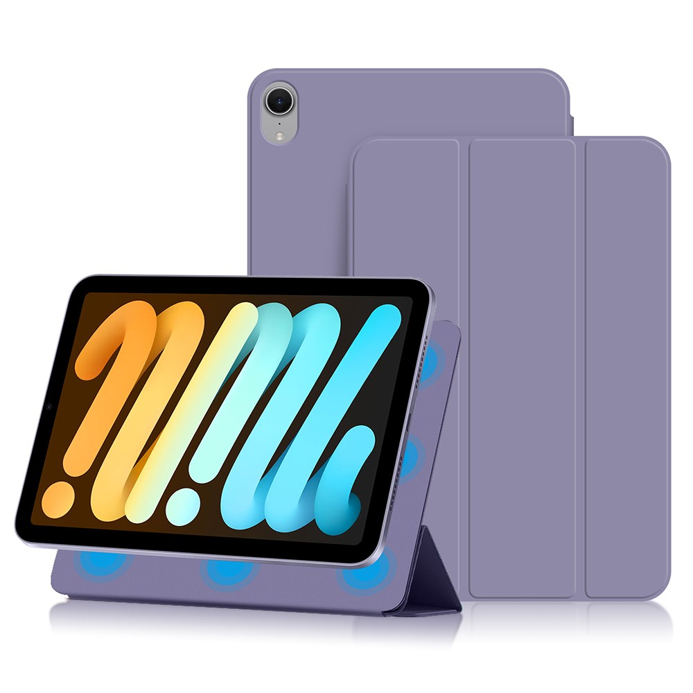 For iPad mini (2024) Case Magnetic Attachment PU Leather Tri-Fold Stand Shockproof Cover - Purple
