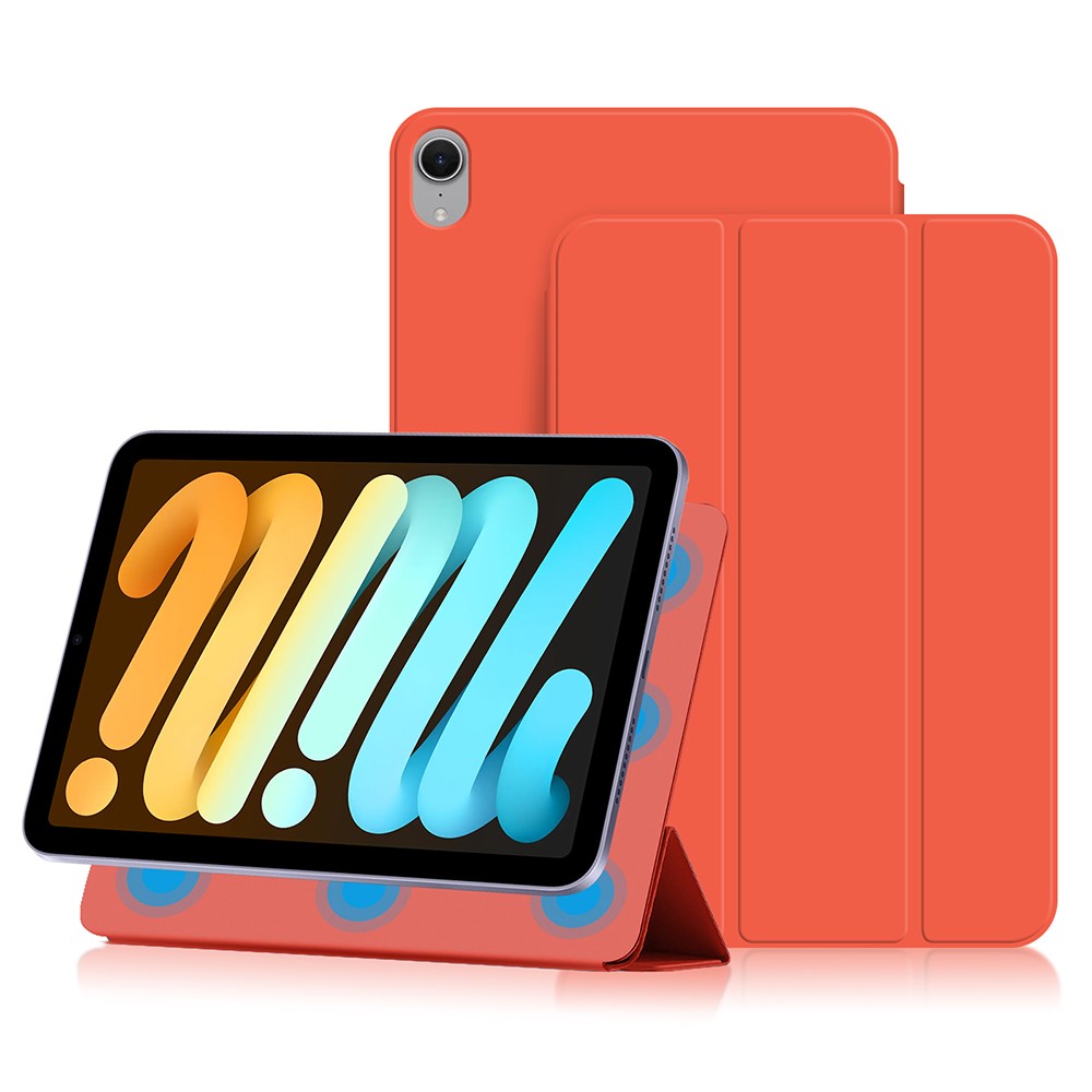 For iPad mini (2024) Case Magnetic Attachment PU Leather Tri-fold Stand Shockproof Cover - Red
