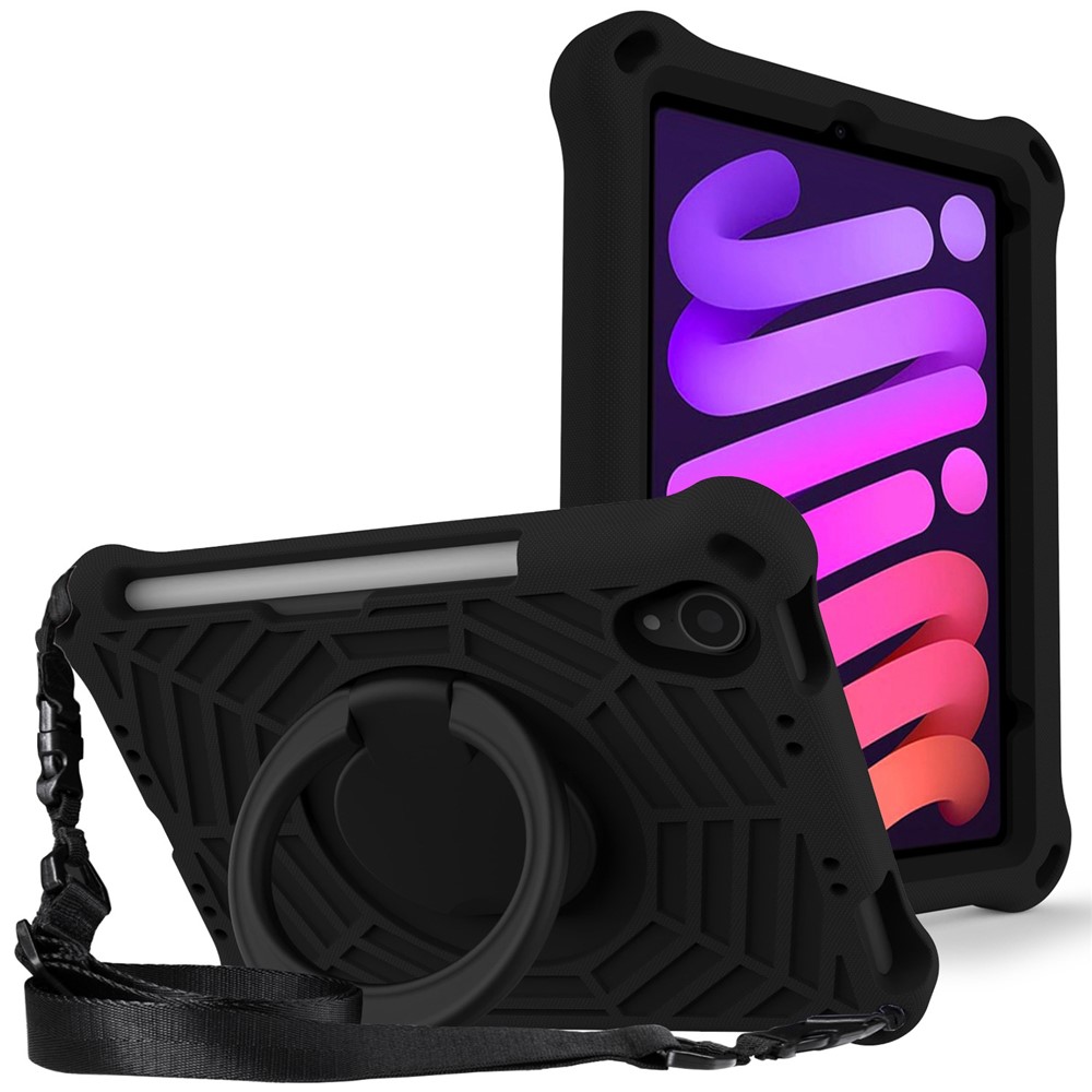 For iPad mini (2024) / mini (2021) Anti-Scratch EVA Case with Shoulder Strap Kickstand Protective Cover Shockproof Tablet Case - Black