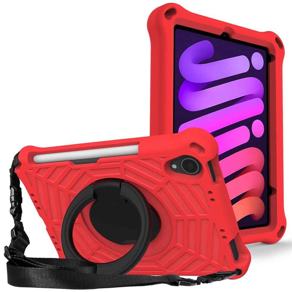 For iPad mini (2024) / mini (2021) Anti-Scratch EVA Case with Shoulder Strap Kickstand Protective Cover Shockproof Tablet Case - Red