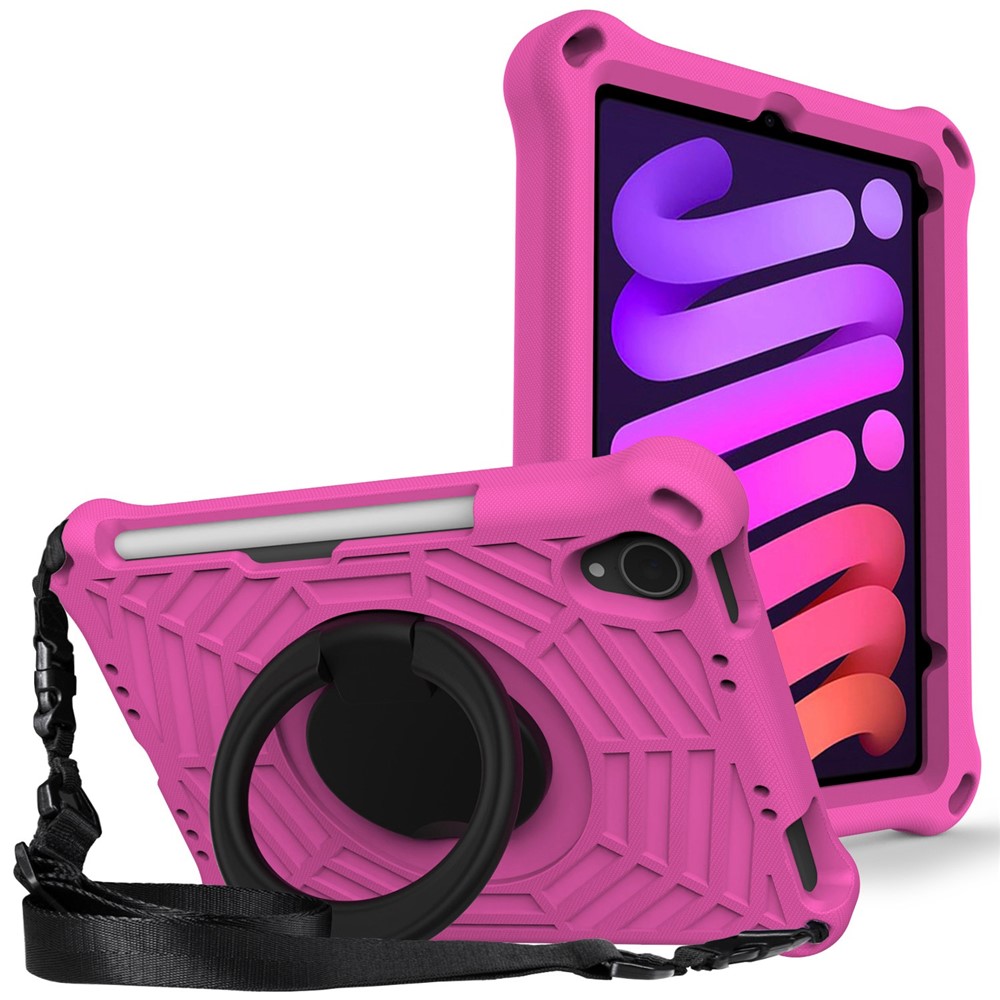 For iPad mini (2024) / mini (2021) Anti-Scratch EVA Case with Shoulder Strap Kickstand Protective Cover Shockproof Tablet Case - Rose