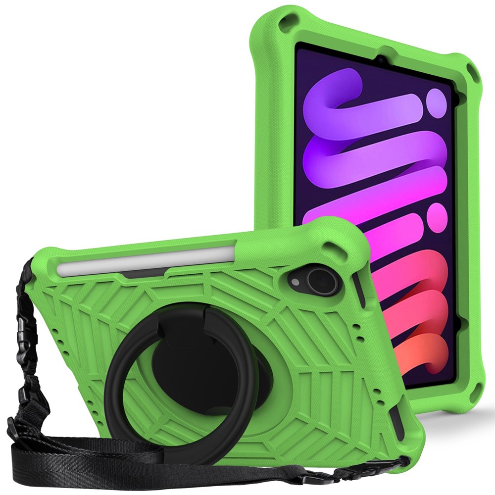 For iPad mini (2024) / mini (2021) Anti-Scratch EVA Case with Shoulder Strap Kickstand Protective Cover Shockproof Tablet Case - Green