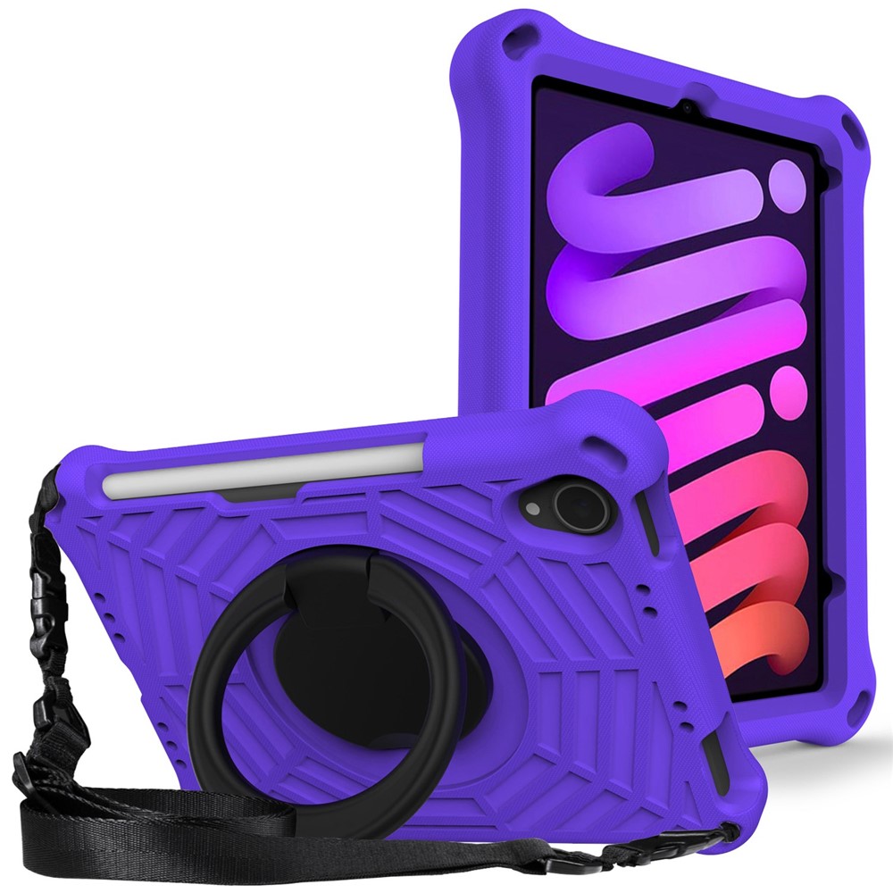 For iPad mini (2024) / mini (2021) Anti-Scratch EVA Case with Shoulder Strap Kickstand Protective Cover Shockproof Tablet Case - Purple