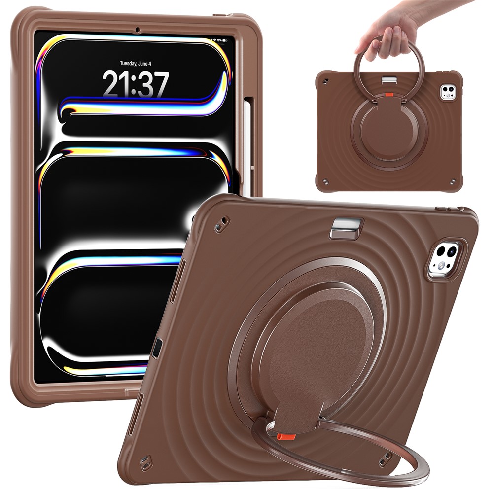 For iPad Pro 13 (2024) Case Rotatable Hand Grip Kickstand PC+Silicone+TPU Tablet Cover - Chocolate Color