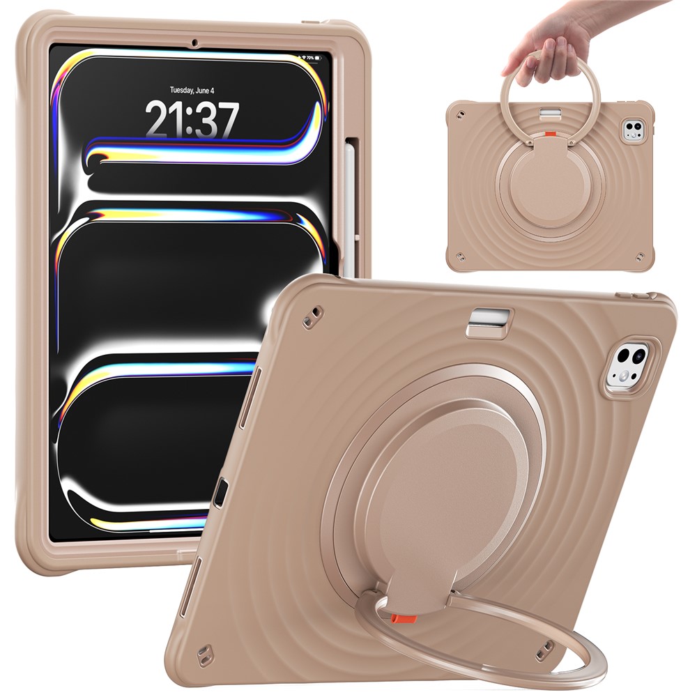 For iPad Pro 13 (2024) Case Rotatable Hand Grip Kickstand PC+Silicone+TPU Tablet Cover - Latte Color