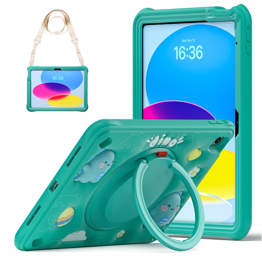 For iPad (2025) / 10.9 (2022) Case with Shoulder Strap Kickstand PC+Silicone+TPU Tablet Cover