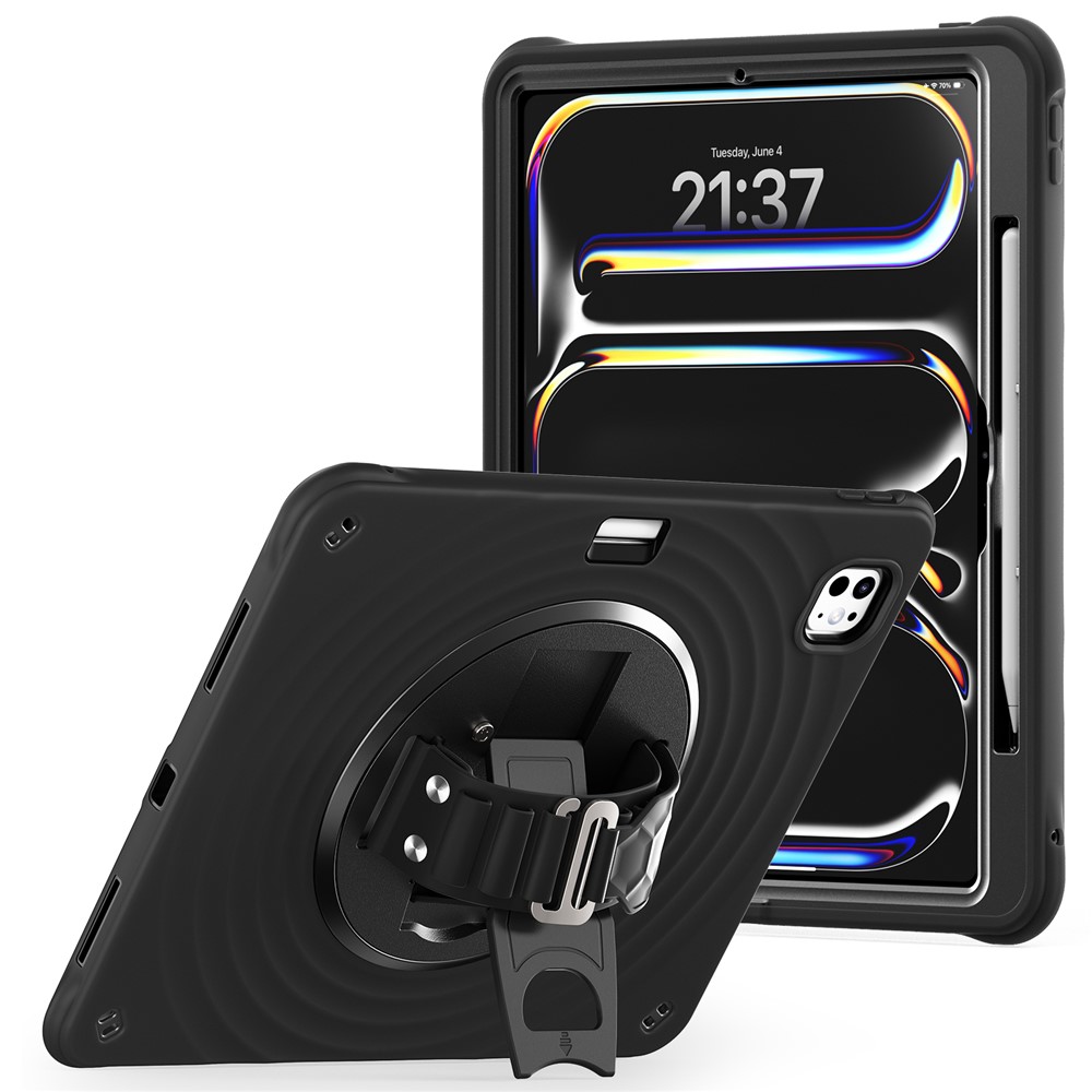 For iPad Pro 13 (2025) / 13 (2024) Case Kickstand TPU+PC+Silicone Tablet Cover - Black