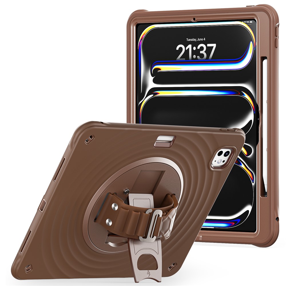 For iPad Pro 13 (2025) / 13 (2024) Case Kickstand TPU+PC+Silicone Tablet Cover - Chocolate Color