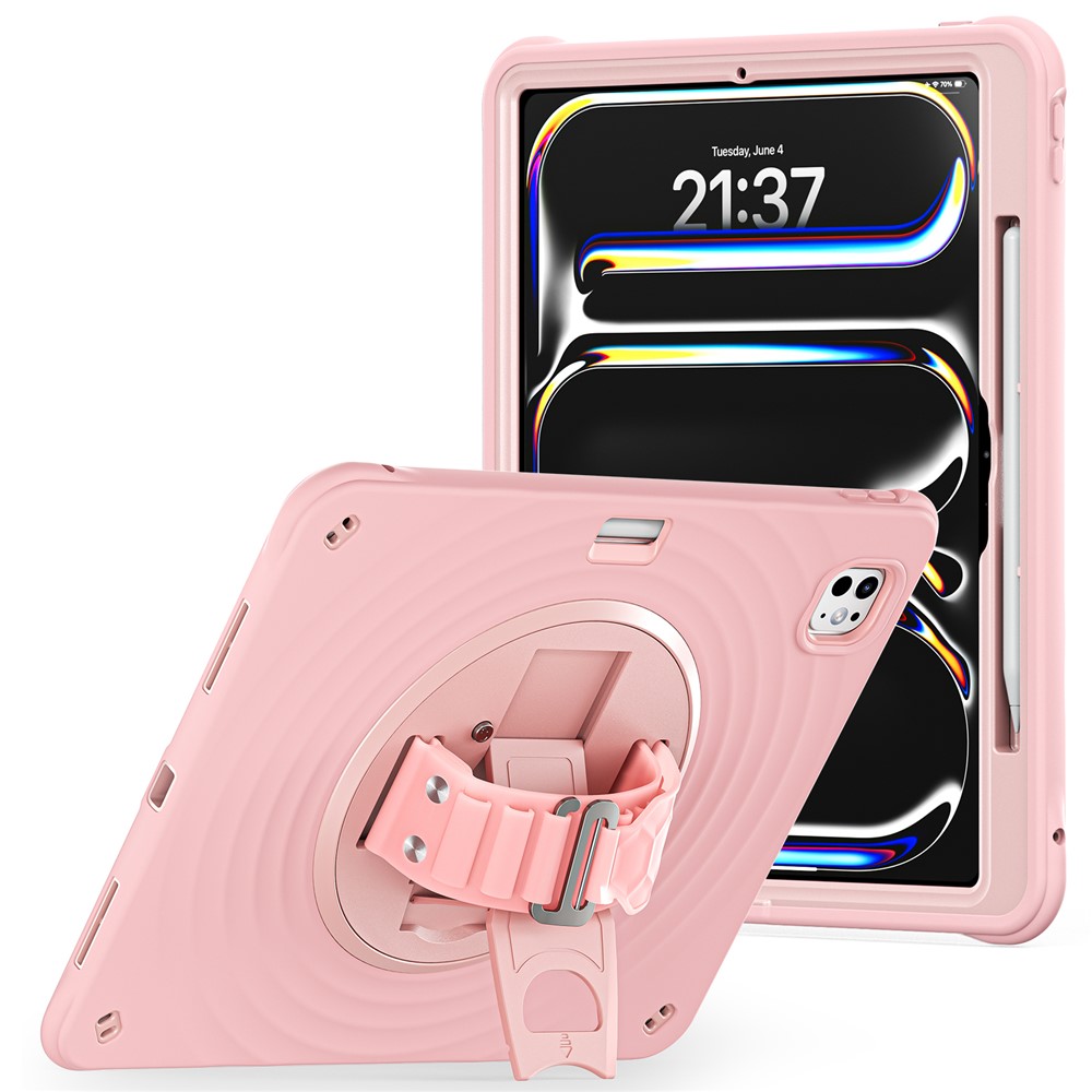 For iPad Pro 13 (2025) / 13 (2024) Case Kickstand TPU+PC+Silicone Tablet Cover - Pink