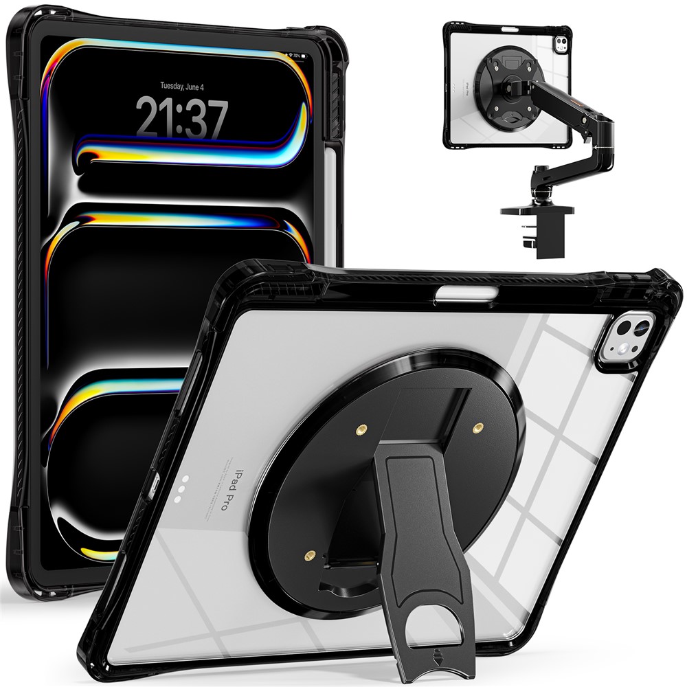 For iPad Pro 13 (2025) / 13 (2024) Clear Case PC+TPU+Acrylic Kickstand Tablet Back Cover