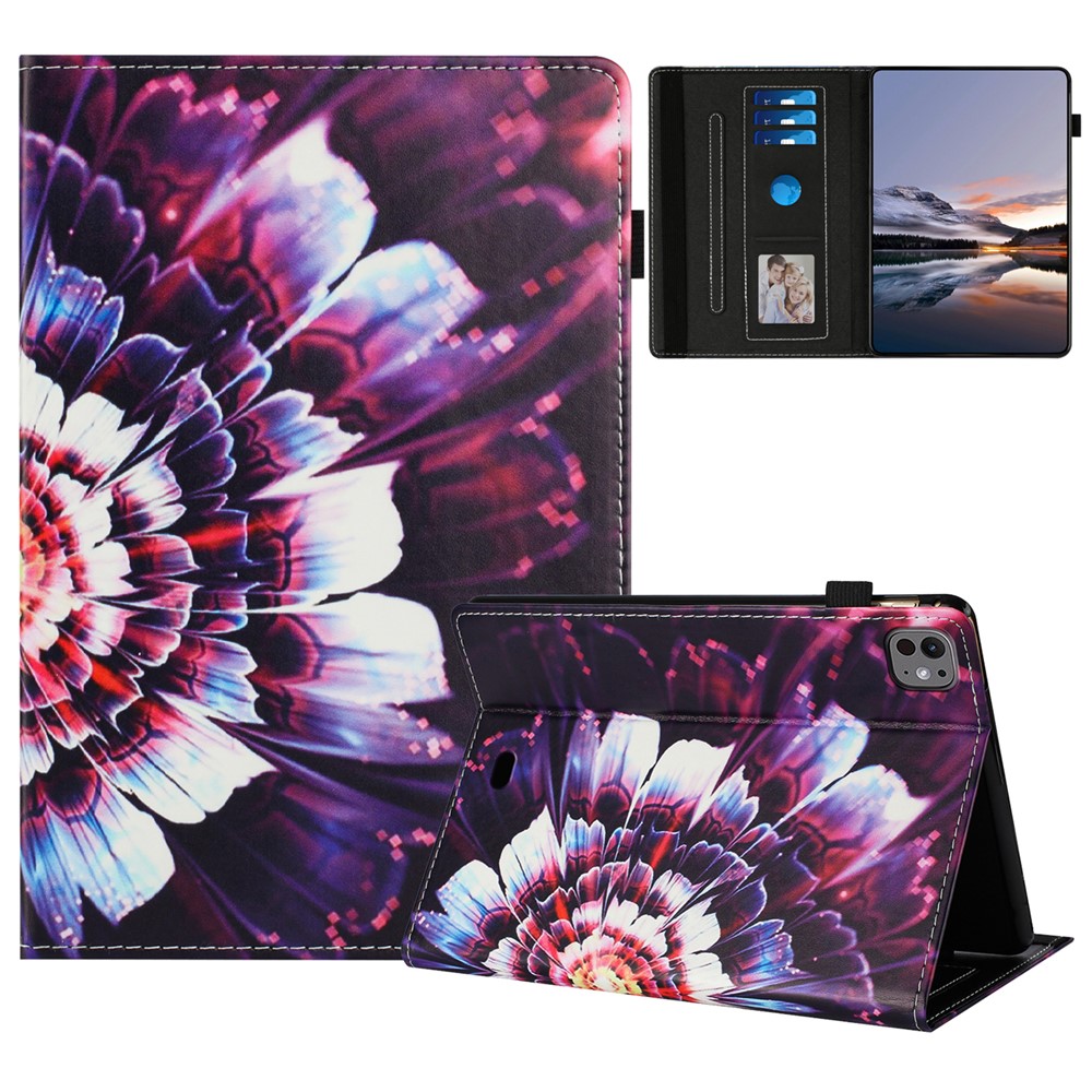 For iPad Pro 11 (2025) / 11 (2024) Case Pattern Leather Tablet Cover with Auto Sleep / Wake, Card Holder - Colorful Flowers