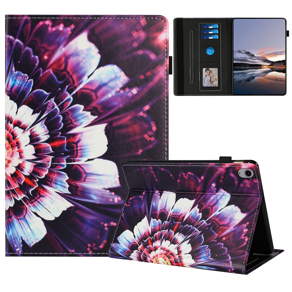 For iPad (2025) / 10.9 (2022) Case Pattern Leather Tablet Cover with Auto Sleep / Wake, Card Holder - Colorful Flowers