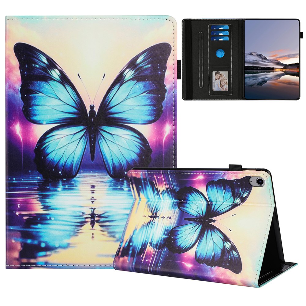 For iPad (2025) / 10.9 (2022) Case Pattern Leather Tablet Cover with Auto Sleep / Wake, Card Holder - Butterfly Reflection