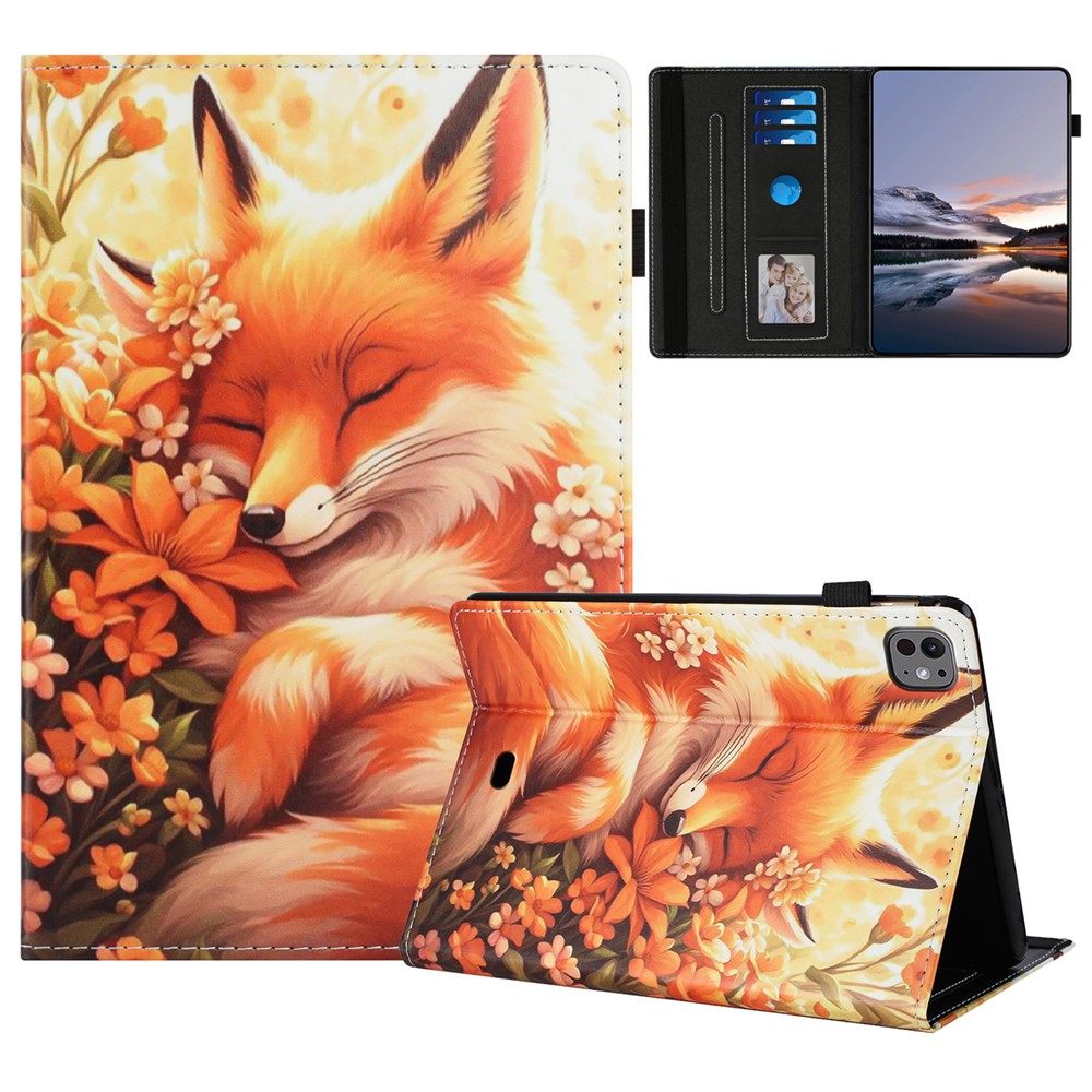 For iPad Pro 11 (2020) Case Pattern Leather Tablet Cover with Auto Sleep / Wake, Card Holder - Flower Fox