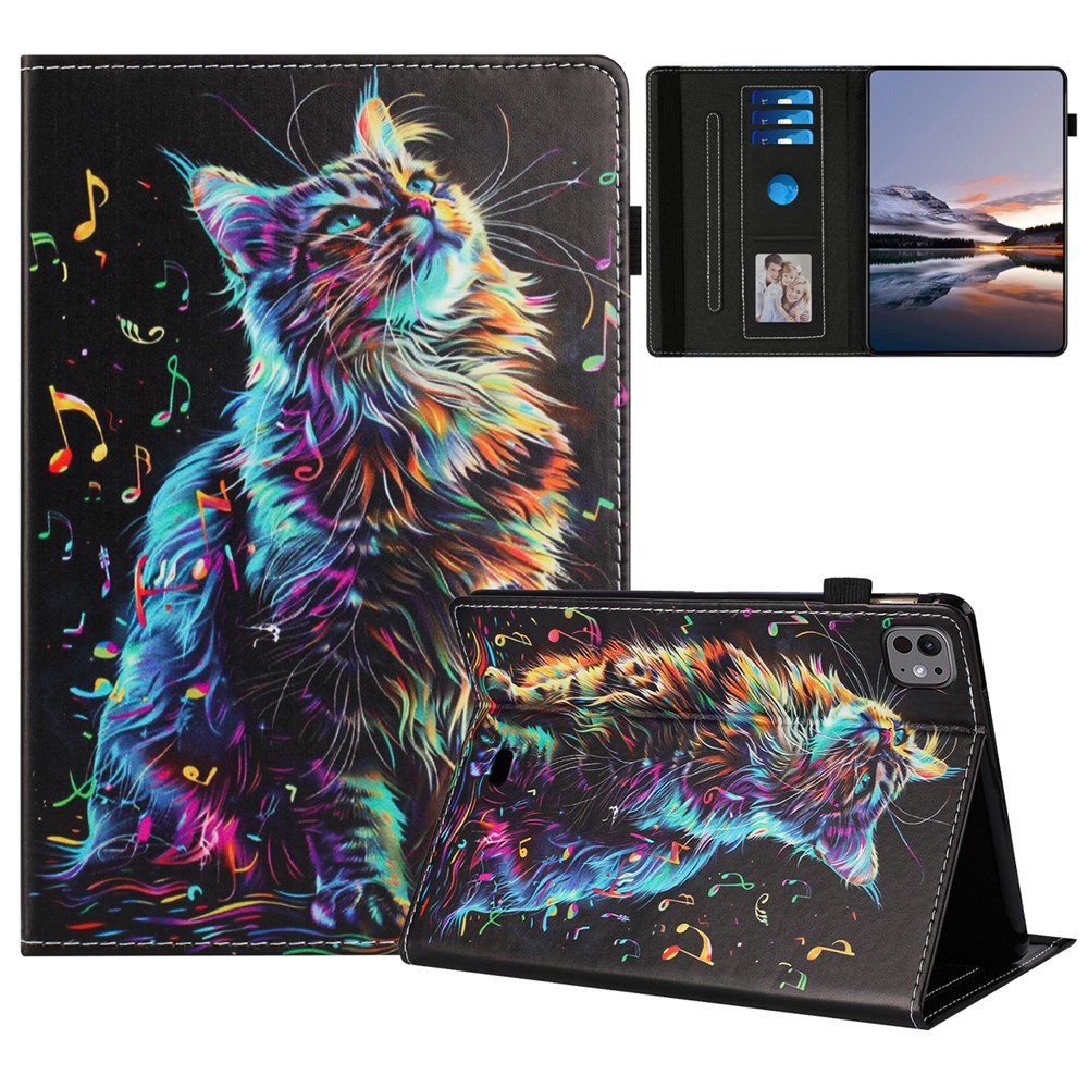 For iPad Pro 11 (2020) Case Pattern Leather Tablet Cover with Auto Sleep / Wake, Card Holder - Musical Note Cat