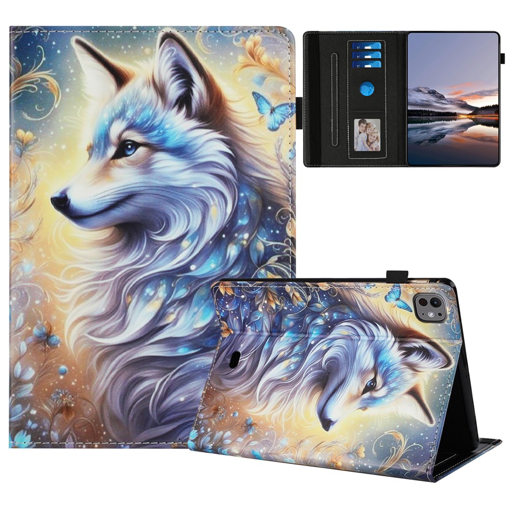 For iPad Pro 11 (2020) Case Pattern Leather Tablet Cover with Auto Sleep / Wake, Card Holder - White Wolf