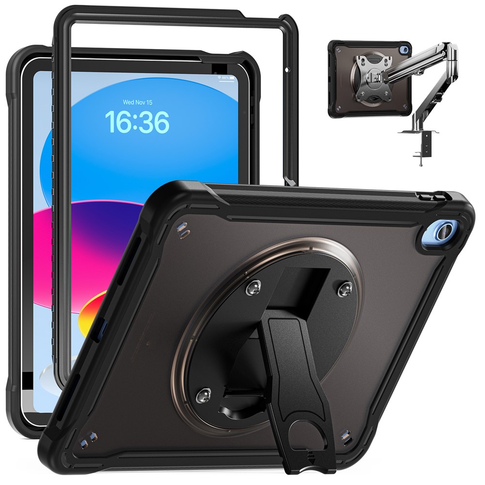 For iPad (2025) / 10.9 (2022) Case Kickstand PC+Silicone+TPU Tablet Cover - Transparent Black
