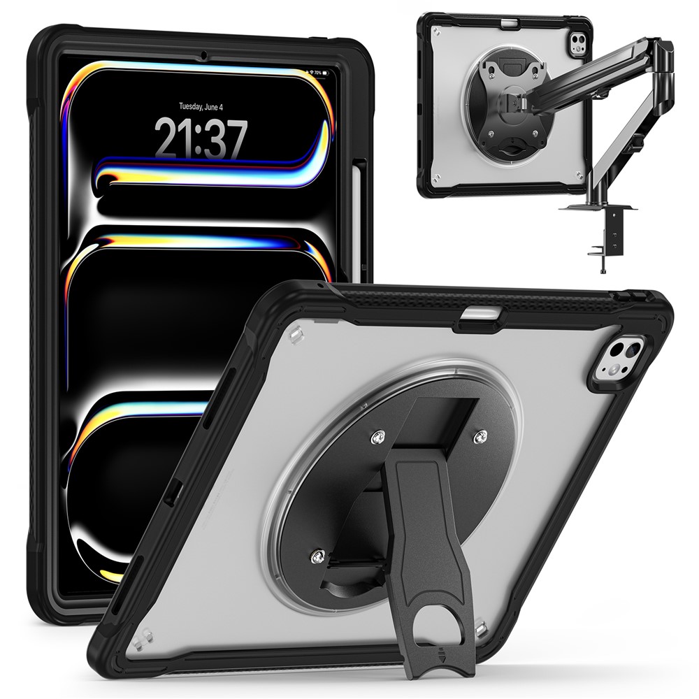 For iPad Pro 11 (2025) / 11 (2024) Case Kickstand PC+Silicone+TPU Tablet Cover - Transparent