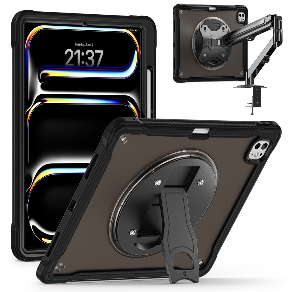 For iPad Pro 13 (2025) / 13 (2024) Case Kickstand PC+Silicone+TPU Tablet Cover - Transparent Black