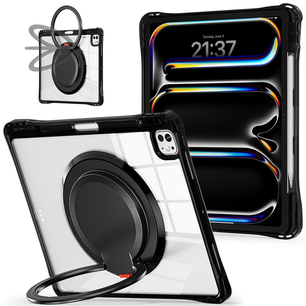 For iPad Pro 13 (2025) / 13 (2024) Case Rotary Kickstand PC+TPU+Acrylic Tablet Cover - Black