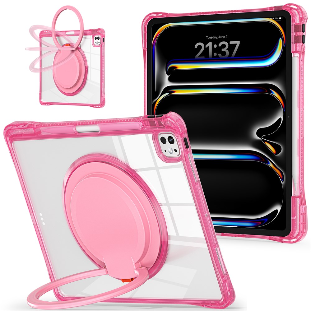 For iPad Pro 13 (2025) / 13 (2024) Case Rotary Kickstand PC+TPU+Acrylic Tablet Cover - Rose