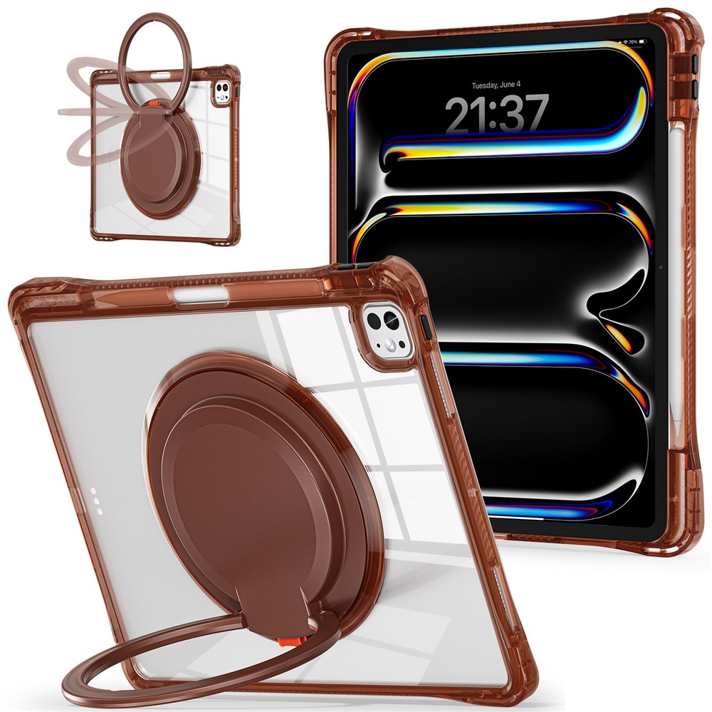 For iPad Pro 13 (2025) / 13 (2024) Case Rotary Kickstand PC+TPU+Acrylic Tablet Cover - Chocolate Color