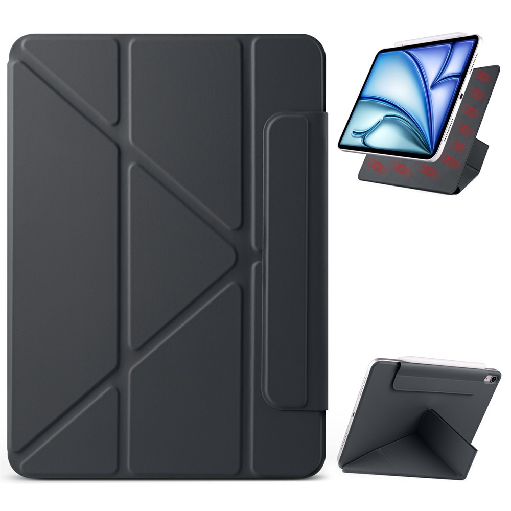 For iPad (2025) / 10.9 (2022) Case PC + PU Leather Origami Stand Magnetic Tablet Cover - Black