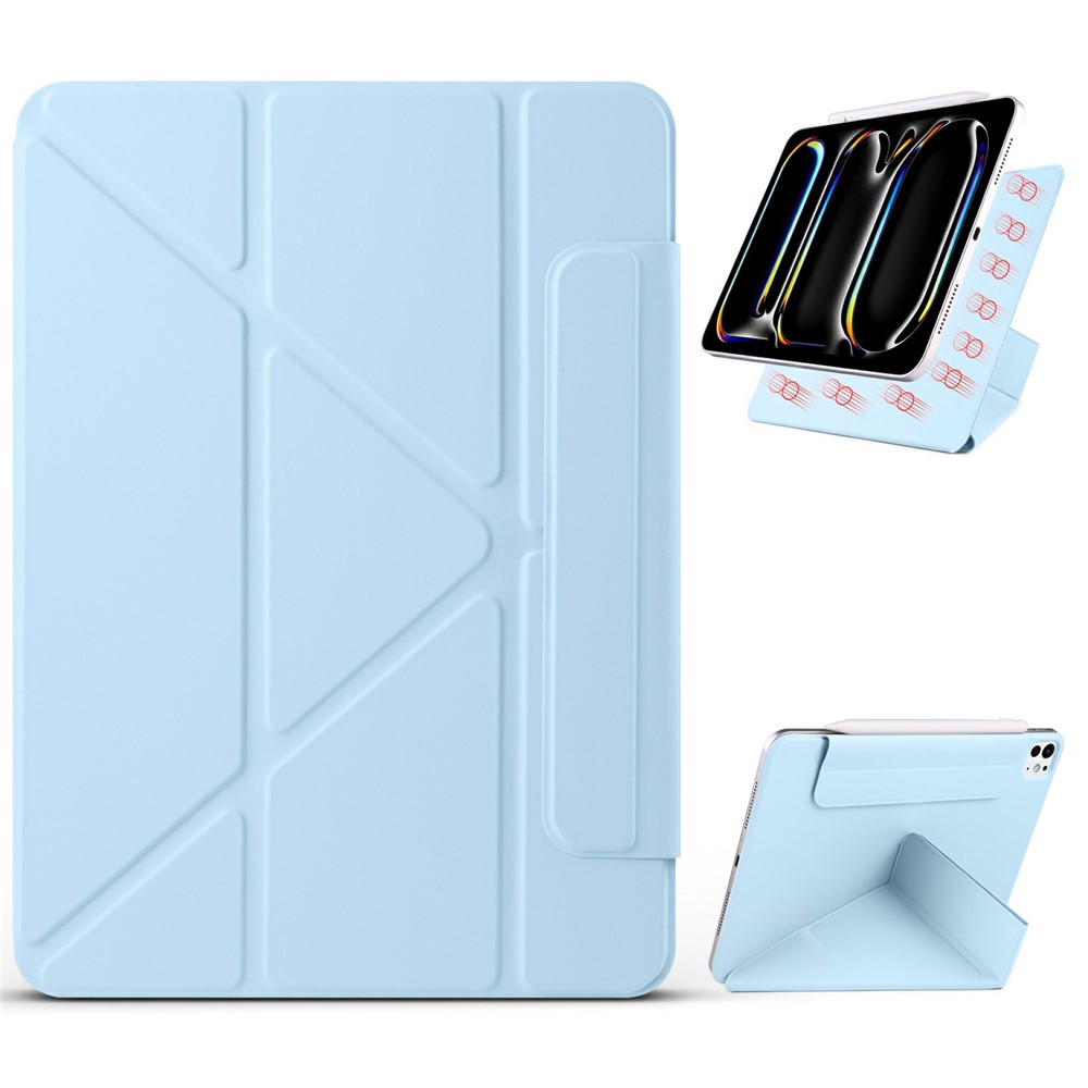 For iPad Pro 11 (2025) / 11 (2024) Case PC + PU Leather Origami Stand Magnetic Tablet Cover - Baby Blue