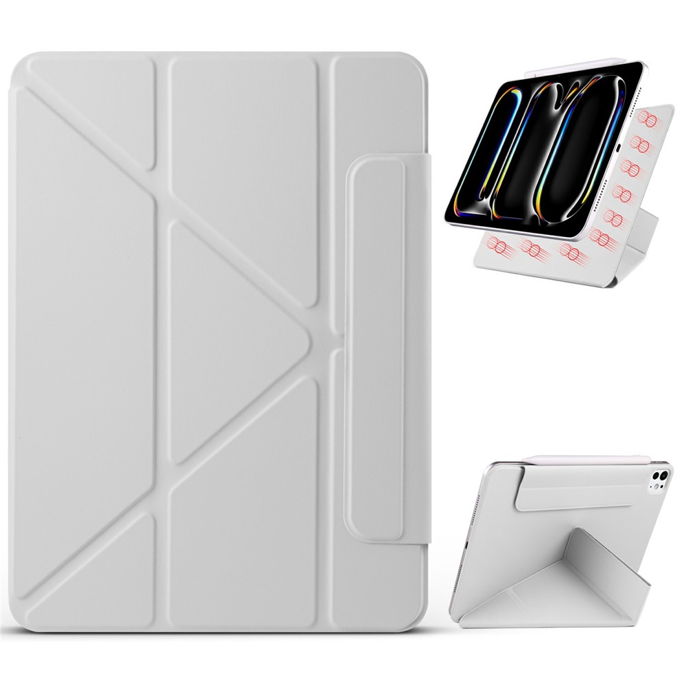 For iPad Pro 11 (2025) / 11 (2024) Case PC + PU Leather Origami Stand Magnetic Tablet Cover - Grey