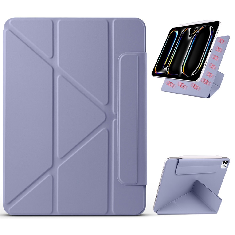 For iPad Pro 11 (2025) / 11 (2024) Case PC + PU Leather Origami Stand Magnetic Tablet Cover - Lavender Purple