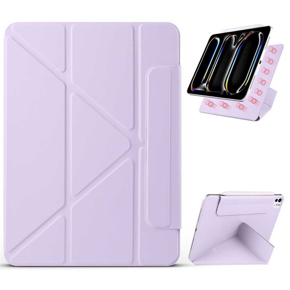For iPad Pro 13 (2025) / 13 (2024) Case PC + PU Leather Origami Stand Magnetic Tablet Cover - Purple
