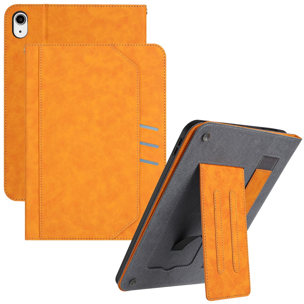 For iPad mini (2024) Wallet Case Auto Wake / Sleep Leather Flip Tablet Cover Cowhide Texture - Yellow
