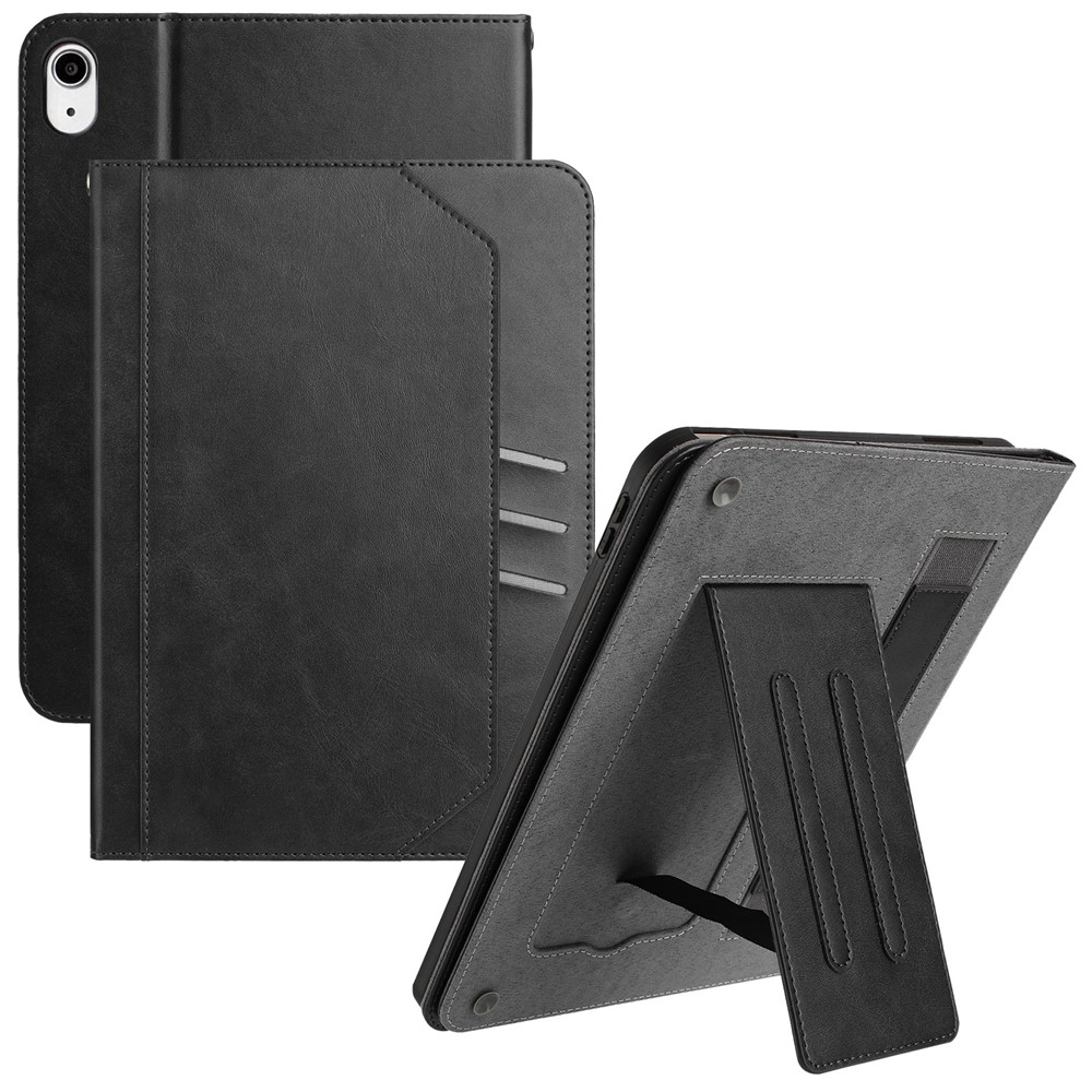 For iPad mini (2024) Wallet Case Auto Wake / Sleep Leather Flip Tablet Cover Cowhide Texture - Black