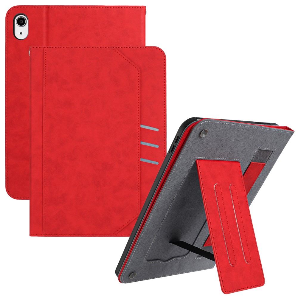 For iPad mini (2024) Wallet Case Auto Wake / Sleep Leather Flip Tablet Cover Cowhide Texture - Red