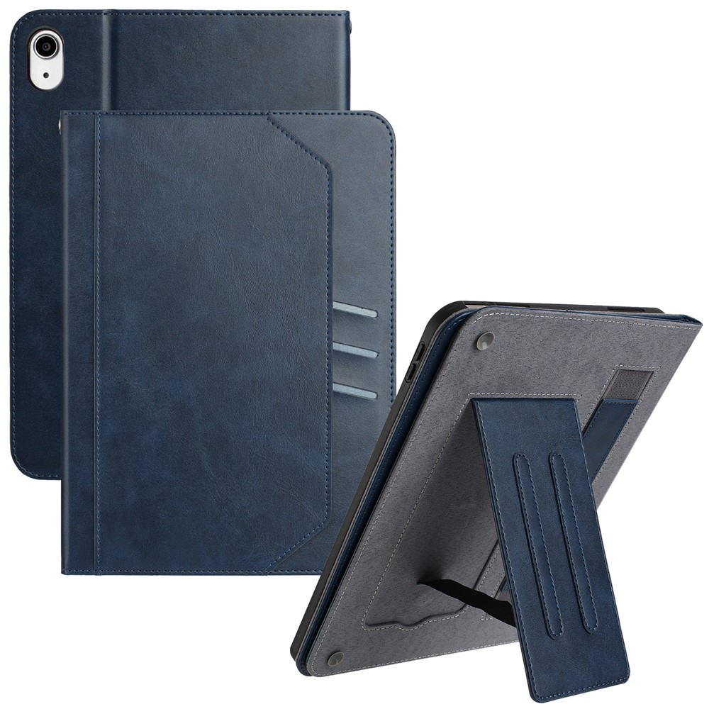 For iPad mini (2024) Wallet Case Auto Wake / Sleep Leather Flip Tablet Cover Cowhide Texture - Blue