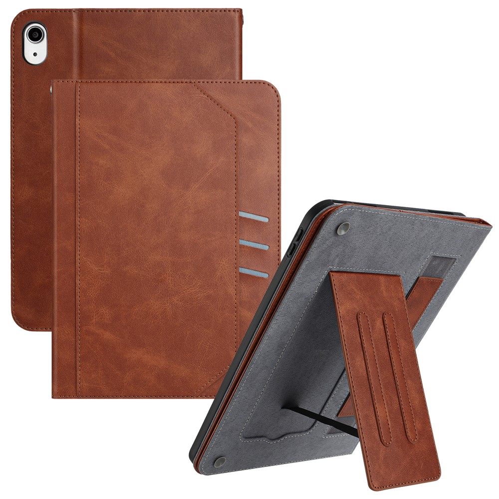 For iPad mini (2021) Wallet Case Auto Wake / Sleep Leather Flip Tablet Cover Cowhide Texture - Brown