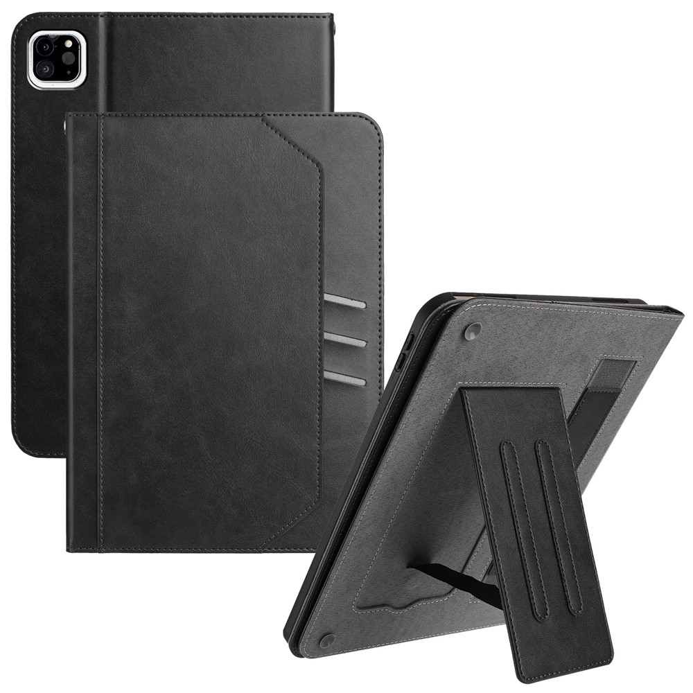 For iPad Pro 11 (2025) / 11 (2024) Wallet Case Auto Wake / Sleep Leather Flip Tablet Cover Cowhide Texture - Black
