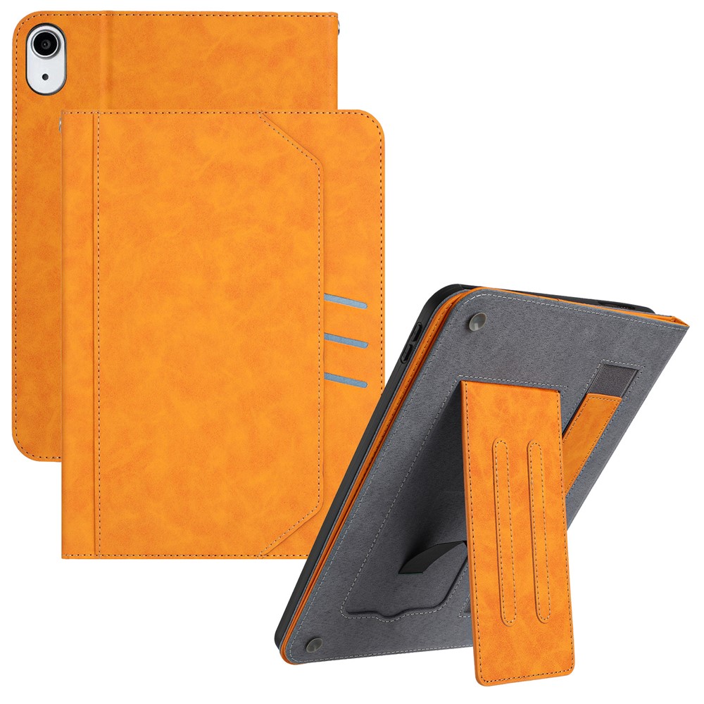 For iPad (2025) / 10.9 (2022) Wallet Case Auto Wake / Sleep Leather Flip Tablet Cover Cowhide Texture - Yellow