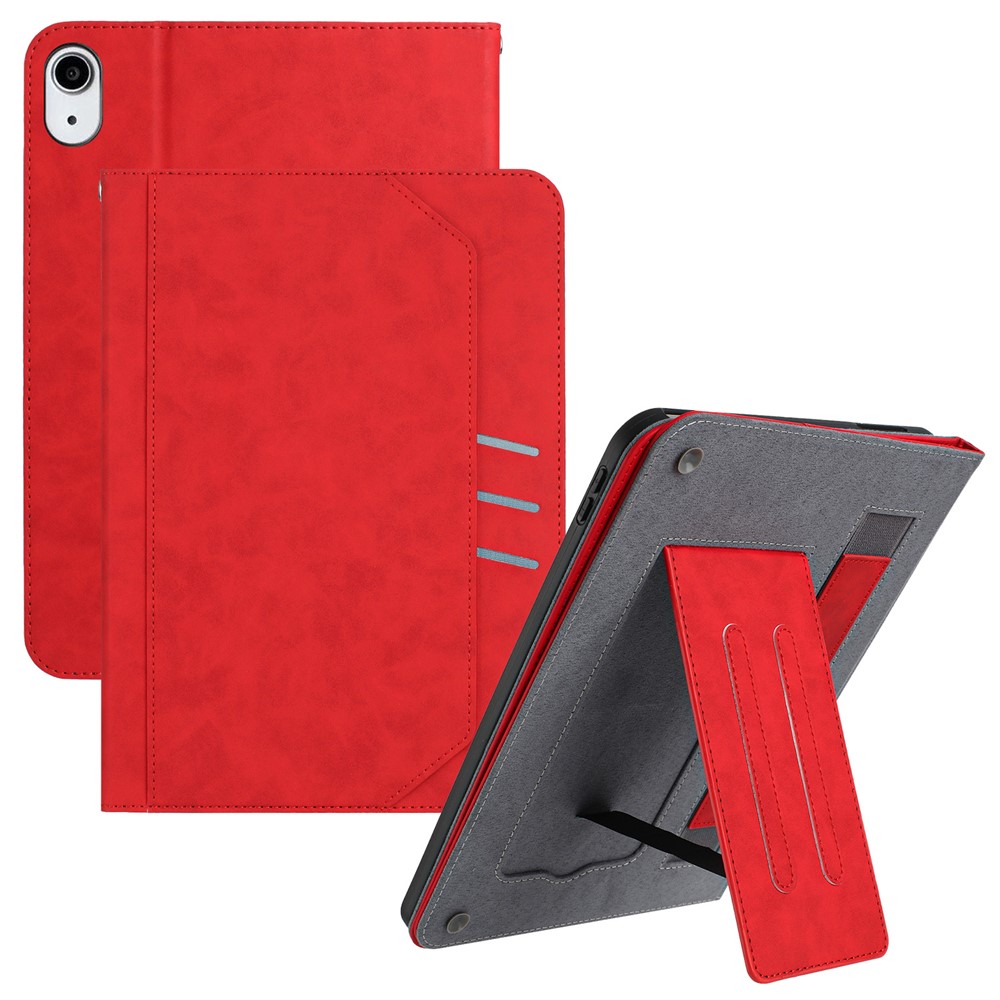 For iPad (2025) / 10.9 (2022) Wallet Case Auto Wake / Sleep Leather Flip Tablet Cover Cowhide Texture - Red