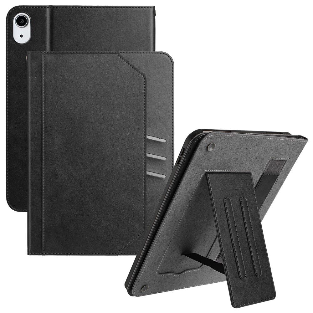 For iPad Air (2022) / (2020) Wallet Case Auto Wake / Sleep Leather Flip Tablet Cover Cowhide Texture - Black